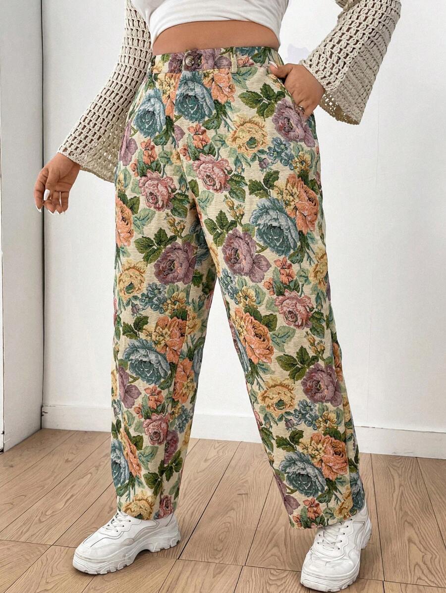 Flirla 大尺寸花卉印花直筒褲 - 彩色 - 查看 1