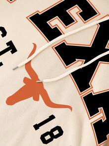 SHEIN EZwear In thư Dây rút áo có mũ Giải trí Áo nỉ - Màu be - Xem 8