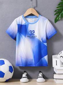 SHEIN 男童寬鬆休閒幾何圖案圓領運動t卹 - 彩色 - 查看 1