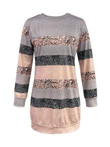 Women's Fashionable And Elegant Round Neck Long Sweatshirt Dress, Suitable For Commuting, Shopping, Casual, Spring & Autumn - Coffee Brown - View 3