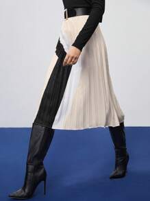 BizChic Color Patchwork Pleated Long Sleeve Dress - Multicolor - View 6