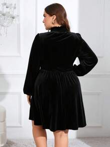 SHEIN Privé Kích thước lớn Cổ cao Tay áo lồng đèn Đầm - màu đen - Xem 2