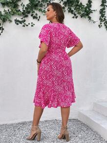 SHEIN LUNE Plus Size Valentine's Day Mini Floral Print Ruffle Hem Dress - Multicolor - View 2