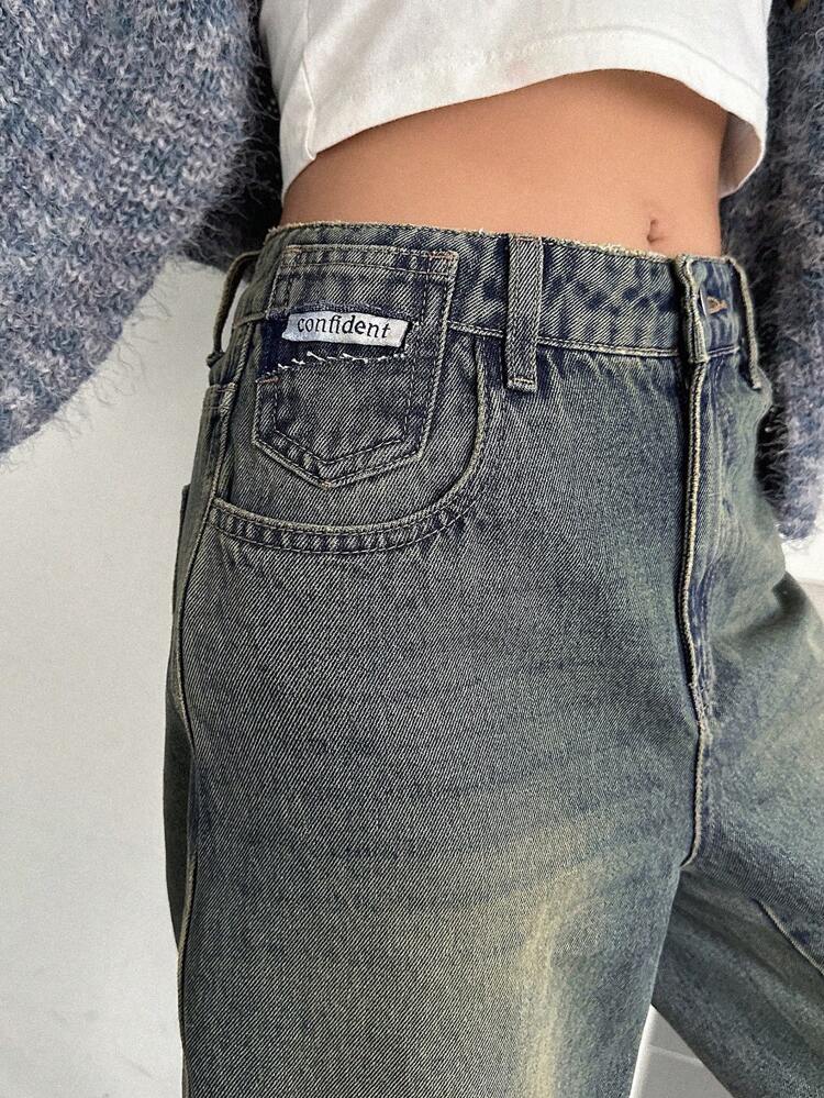 Mid-Rise Straight Leg Jeans With Details