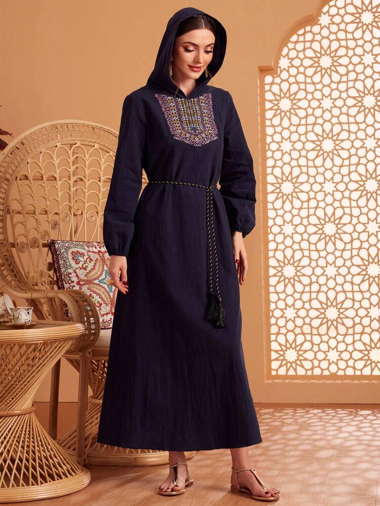 Women's Long Sleeve Hooded Modest Casual Djellaba Dress
