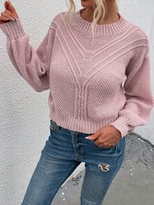 SHEIN LUNE 圓領落肩休閒毛衣 - 藕粉色 - 查看 3