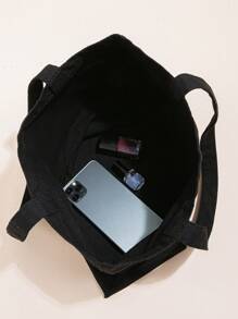 Karorine Black Canvas Tote Bag With Red Heart & Letter Print - Black - View 3