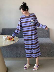 DAZY Của phụ nữ Sọc Lá thư In Trang phục mặc nhà Váy ngủ - Màu tím - Xem 7