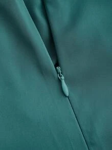 SHEIN Belle High Slit & Asymmetrical Hem & Ruched Detail Spaghetti Strap Dress - Dark Green - View 9