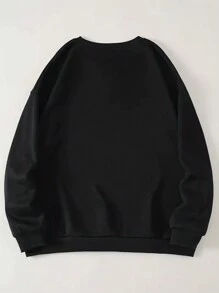 INAWLY 女士卡通與字母印花極柔毛呢運動衫 - 黑色 - 查看 2