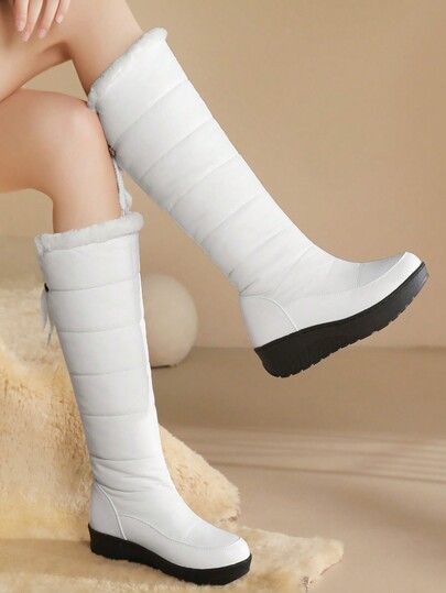 2025 Winter European & American Style Waterproof Thick-Sole Warm Women Snow Boots With Thermal Lined , Black Color