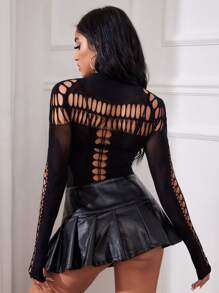 Allurite Hollow Out Long Sleeve Bodysuit Fall Cloth For Women
