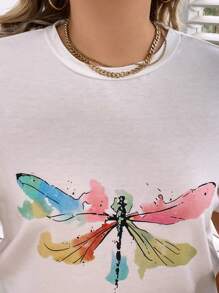SHEIN LUNE Plus Size Animal Print Crew Neck T-Shirt - White - View 3