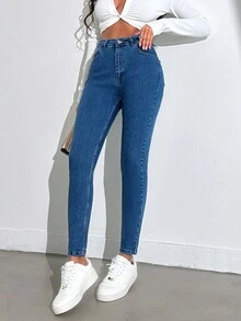 SHEIN Cottnline 女式修身牛仔褲 - 中等水洗藍 - 查看 6