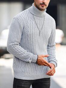 Manfinity Homme Men's Turtleneck Long Sleeve Sweater - Light Grey - View 1