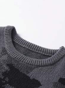Manfinity Hypemode Nam Kích thước lớn Thả vai Áo len Với Họa tiết gấu - Màu xám đen - Xem 3