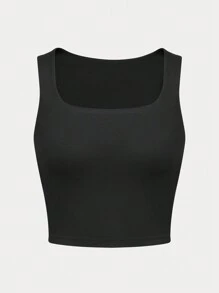 SHEIN LUNE 女士純色背心上衣 - 黑色 - 查看 5