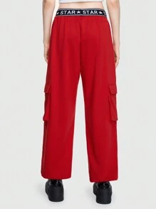 ROMWE Street Life Women Sweatpants Kantong Tape Huruf - Navy Blue - View 3
