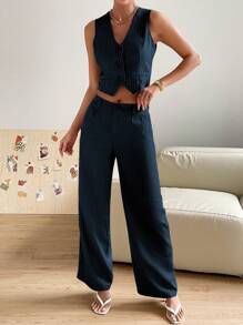 SHEIN Essnce Women's Striped Suit Set - Blue and White - View 6