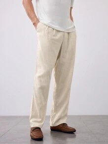 Manfinity VCAY 男士休閒梭織直筒褲 - 杏色 - 查看 5