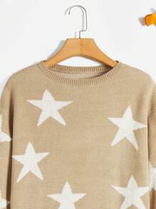 SHEIN Girls' Long Sleeve Sweater With Five-pointed Star Design - Apricot - View 3