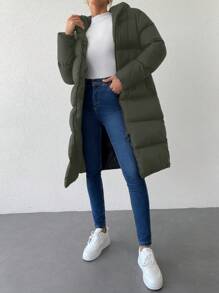 EURMUSE Zip Up Hooded Puffer Coat - Dark Green - View 5