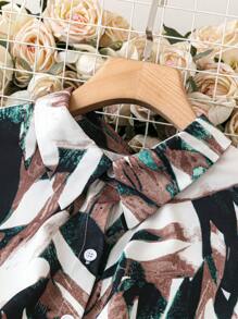 SHEIN LUNE Plus Size Women's Belted Shirt Dress With All-Over Print - Multicolor - View 5