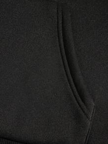 SHEIN EZwear Của phụ nữ Slogan In áo có mũ Lông cừu Áo nỉ - màu đen - Xem 6