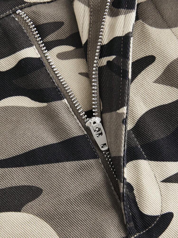 Women's Camouflage Pleated Skirt With Flounce Hem