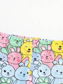 SHEIN 嬰兒女童可愛兔紋圓領長袖上衣和褲子睡衣套裝 - 彩色 - 查看 4