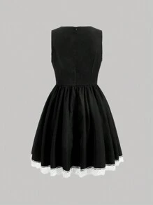 SHEIN MOD Vestido Sin Mangas Para Mujer Con Decoración De Lazo - Negro - Ver 2