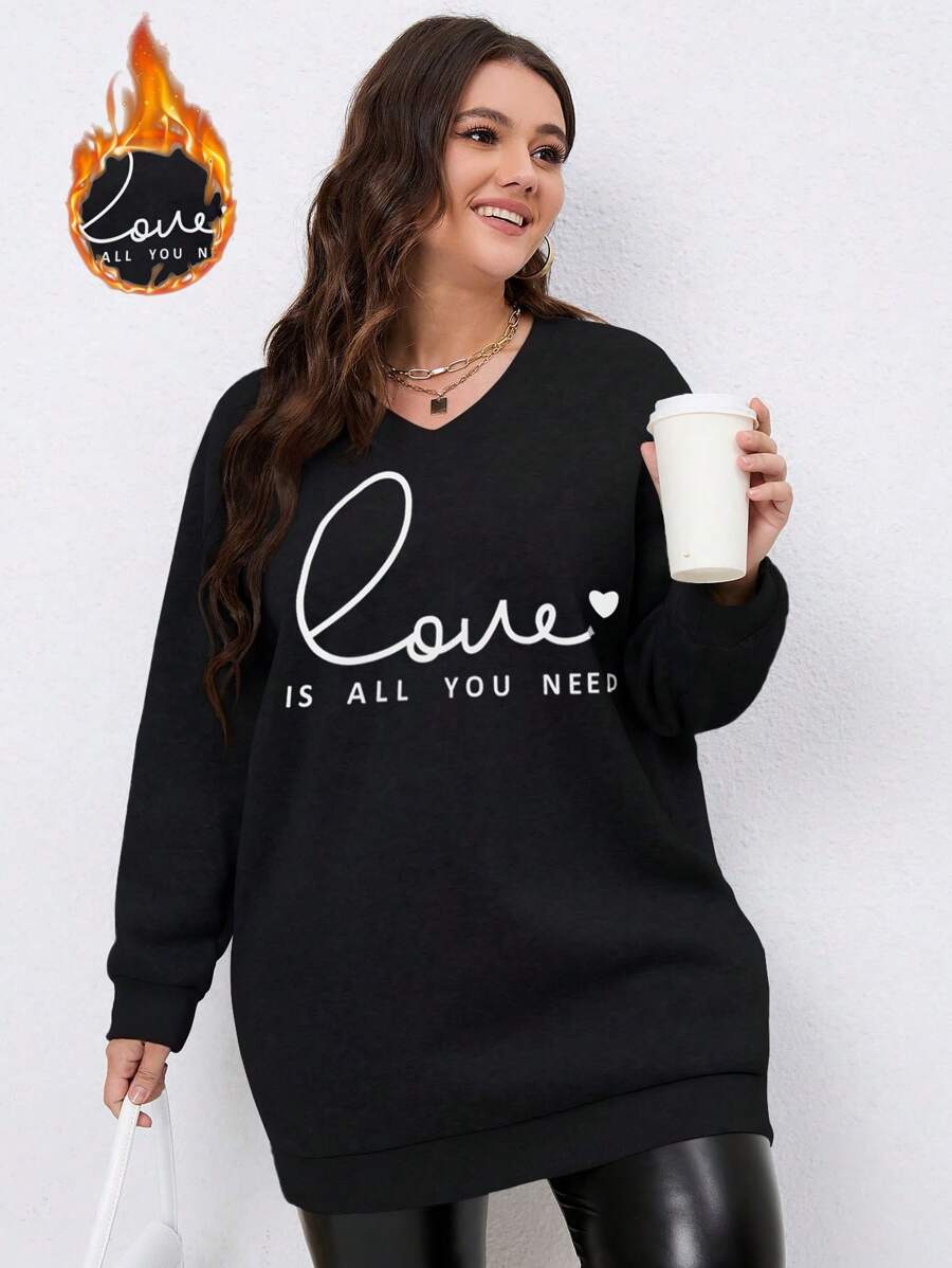 SHEIN LUNE Plus Slogan Graphic Drop Shoulder Sweatshirt Graduation,Back To School,Graduation,Teacher For Women,Back To School Pullover Fall Winter Sweatshirt Autumn - Black - View 1