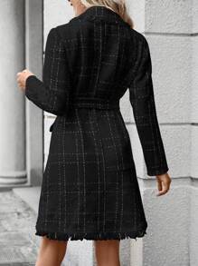 SHEIN Privé Elegant Turn-down Collar Woolen Dress - Black - View 2