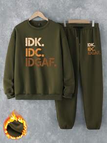 Nam In thư Áo nỉ Và Quần thể thao 2 cái/bộ , Thích hợp Đối với Và Phù hợp ( 3 Sets Riêng biệt ) - xanh quân đội - Xem 1