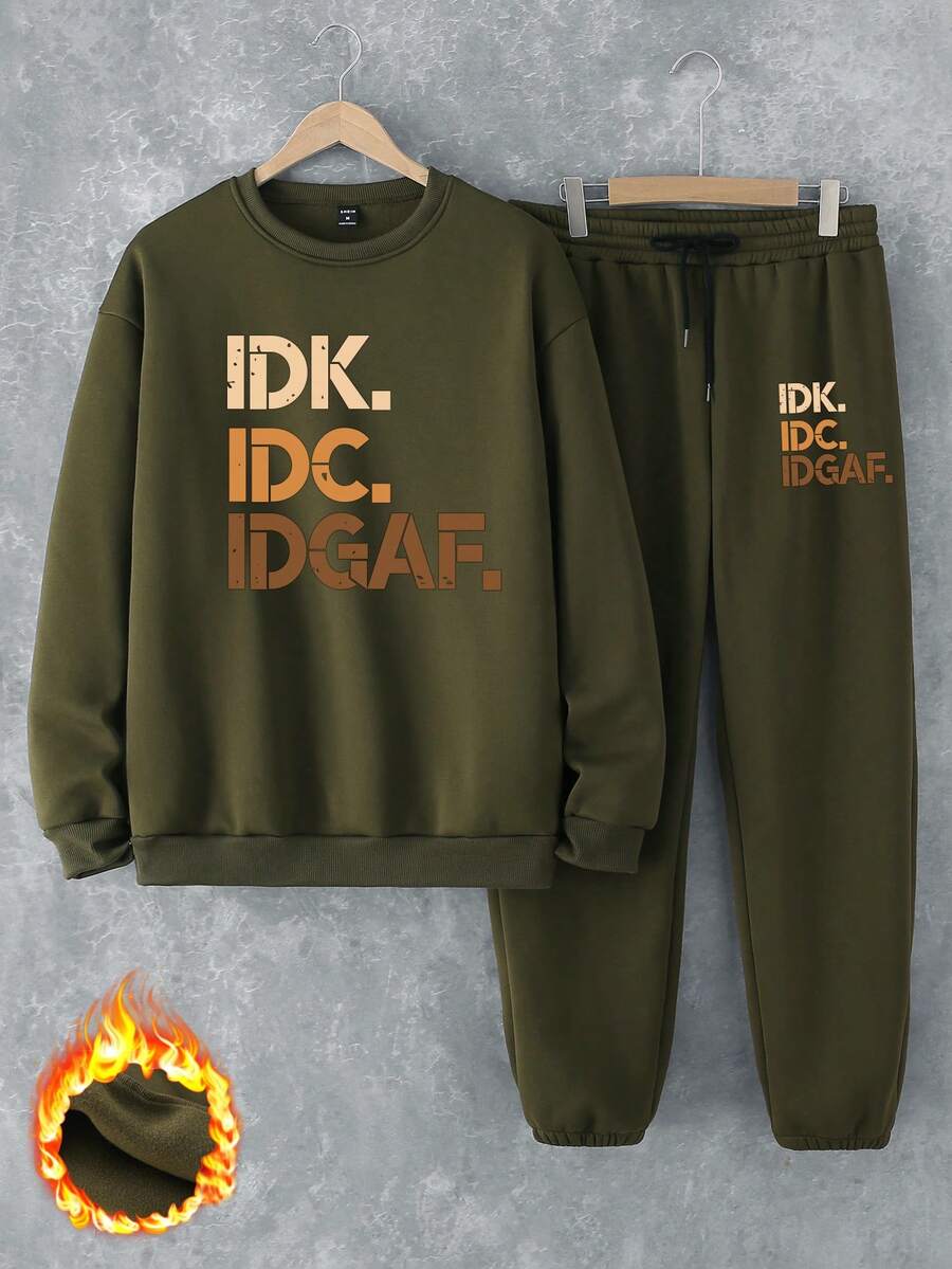 Nam In thư Áo nỉ Và Quần thể thao 2 cái/bộ , Thích hợp Đối với Và Phù hợp ( 3 Sets Riêng biệt ) - xanh quân đội - Xem 1