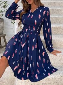 Chiquease 女性羽毛印花百褶裙