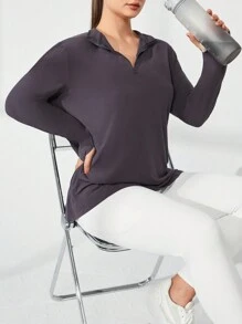 Easithlete Kích thước lớn Màu thuần Thể thao Áo thun - Màu tím - Xem 1