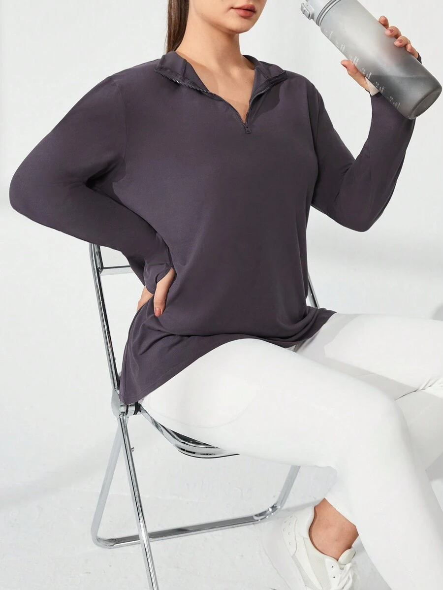 Easithlete Kích thước lớn Màu thuần Thể thao Áo thun - Màu tím - Xem 1