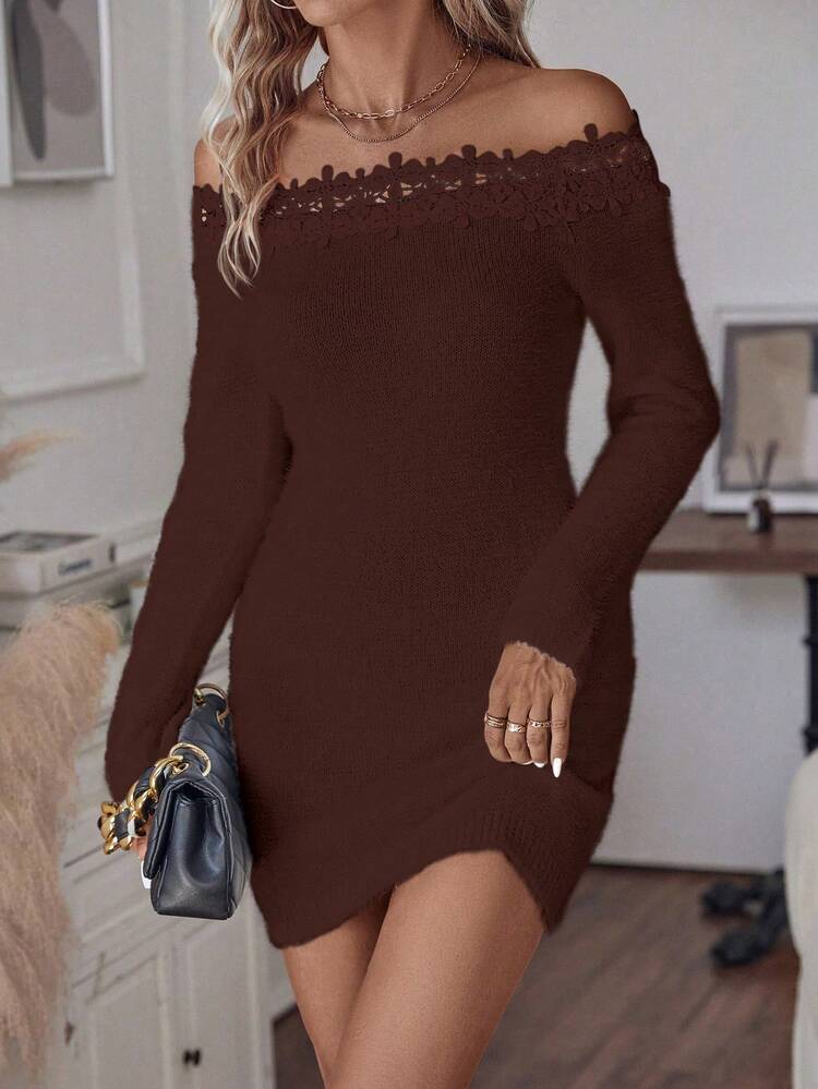Lace Splicing Slim Fit Sweater Dress