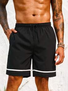 Manfinity KASUA Quần short đi biển cạp rút dây thường ngày cho nam, quần short đi bơi khi đi nghỉ, phong cách Hawaii - Đen và trắng - Xem 1