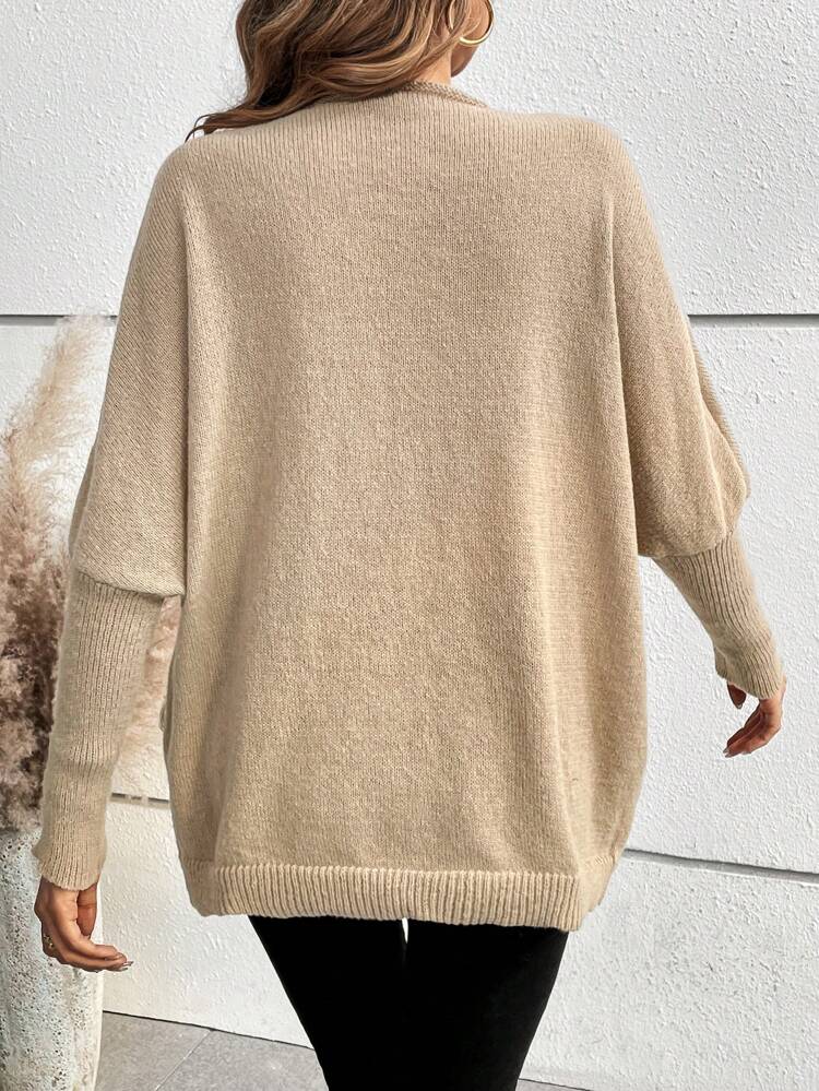 Solid Color V-Neck Drop Shoulder Knit Pullover Fall Winter Sweater