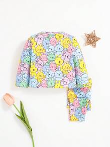 SHEIN 嬰兒女童可愛兔紋圓領長袖上衣和褲子睡衣套裝 - 彩色 - 查看 2