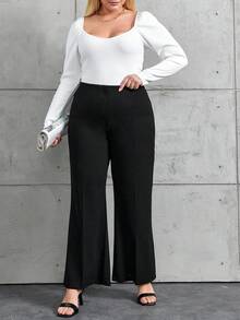 RueChic Pantalones Acampanados De Talla Grande Para Mujer - Negro - Ver 3