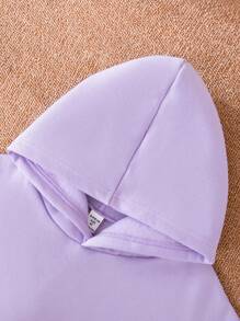 SHEIN Tween 女孩純色連帽休閒兩件套 - 紫色 - 查看 3