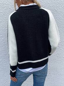 SHEIN LUNE 1 chiếc áo len tay raglan kiểu dáng thường ngày, thích hợp cho mùa thu đông. - màu đen - Xem 2