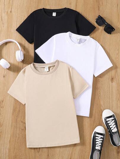 SHEIN Tween Boy 3pcs/Set Casual Multicolor Knit T-Shirt, School, Campus, College