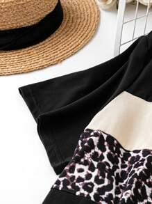 SHEIN LUNE Plus Size Leopard Print Color Block T-Shirt Graphic Cheetah Print Women Tee Top For Summer - Multicolor - View 5