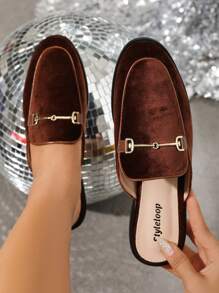 女性棕色的圓頭平底半拖鞋 - 棕色 - 查看 1