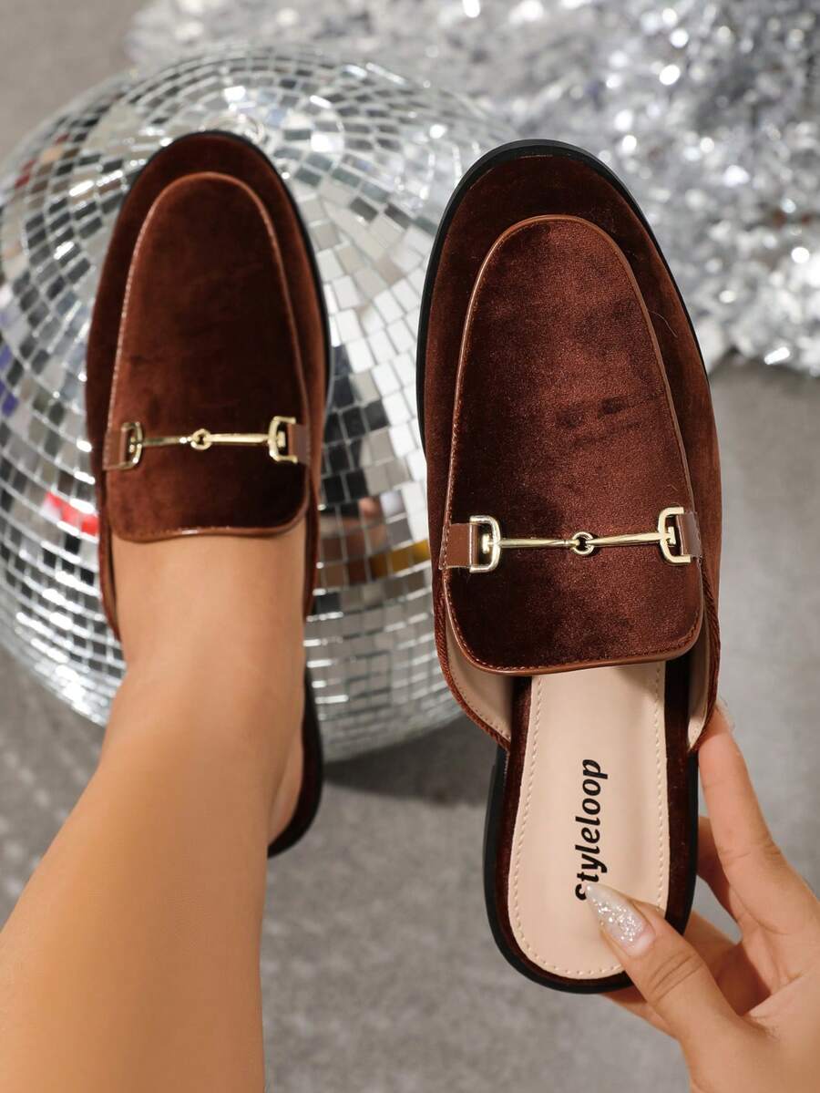 女性棕色的圓頭平底半拖鞋 - 棕色 - 查看 1