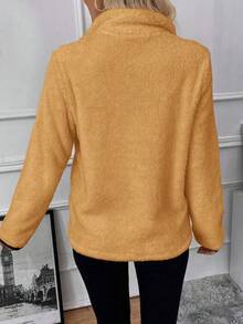 SHEIN LUNE 純色拉鍊抓毛運動衫 - 卡其色 - 查看 2